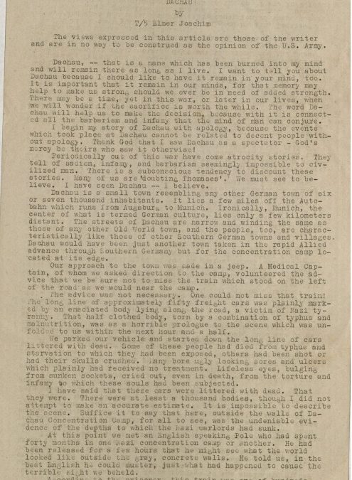 Letters from Liberators — US soldier Elmer Joachim Writes About Dachau Concentration Camp