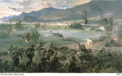 Painting of Australian Soldiers in Tempi Valley Fighting The Germans in 1941